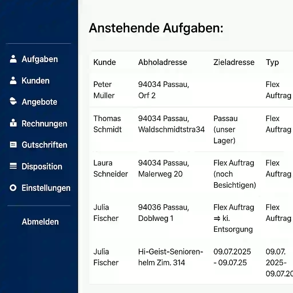 Umzugsaufgaben in Xlado Umzugssoftware App – Aufgabenliste für Umzugsfirma